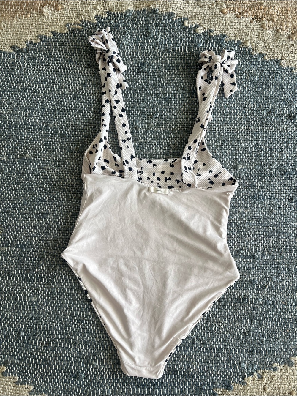 Eberjey Tie Shoulder One Piece Swimsuit Textured Spotted Ivory Black Size S - Picture 7 of 8